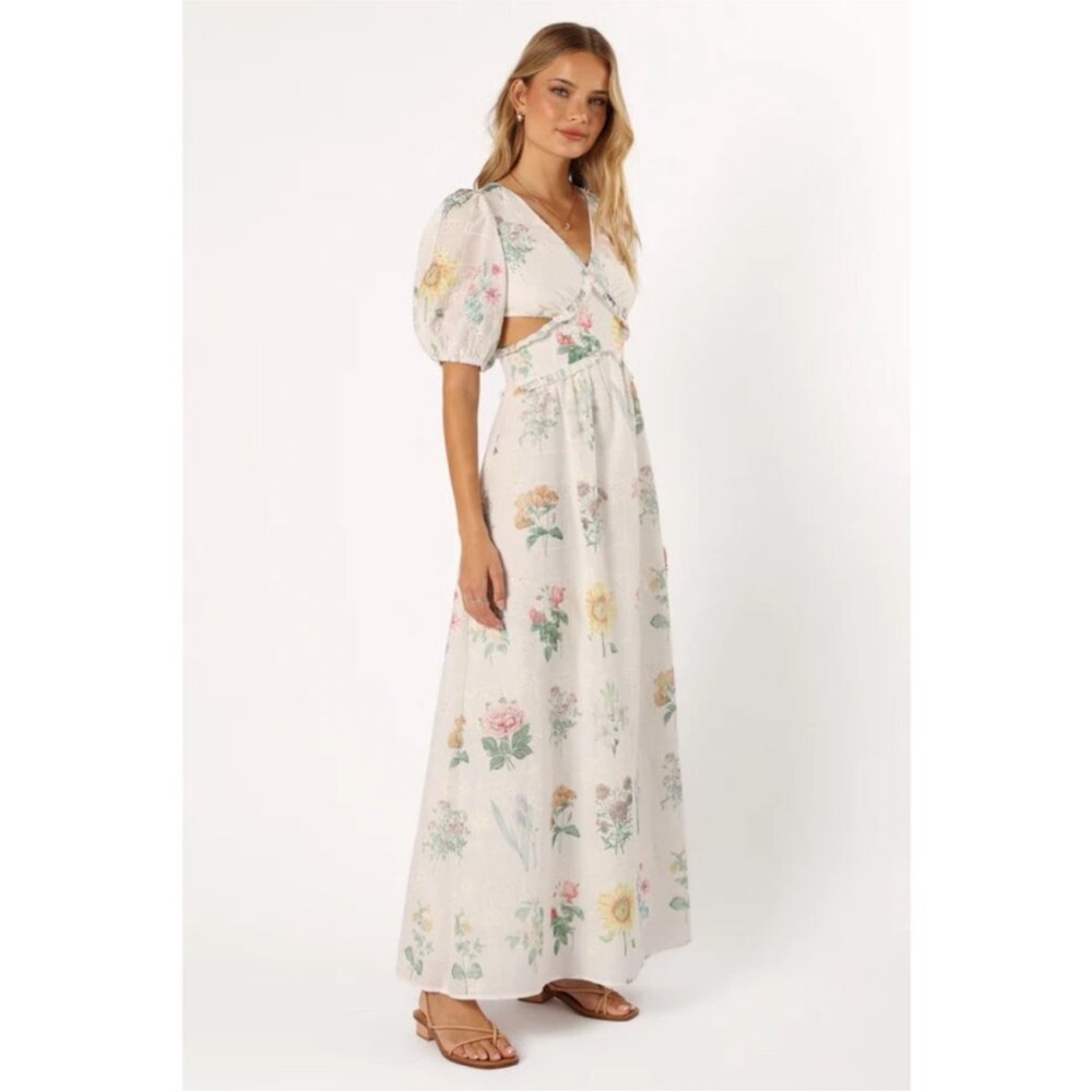 Petal & Pup Jemima Floral Embroidered Puff Shoulder Maxi Dress